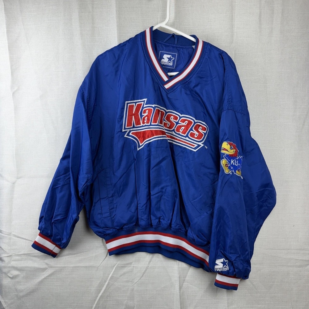 Vintage Kansas Jayhawks Jacket Mens Large Blue NCAA Basketball Starter